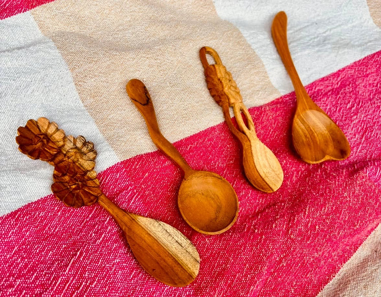 Moon shape teak spoon