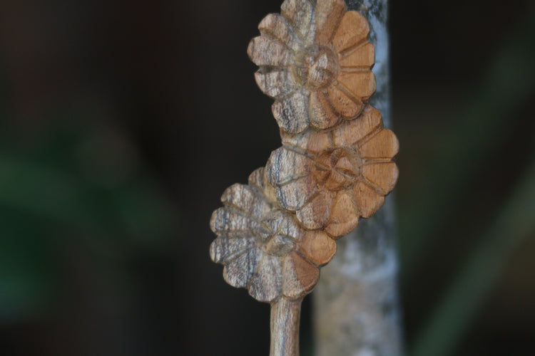 Flower carved teak spoon
