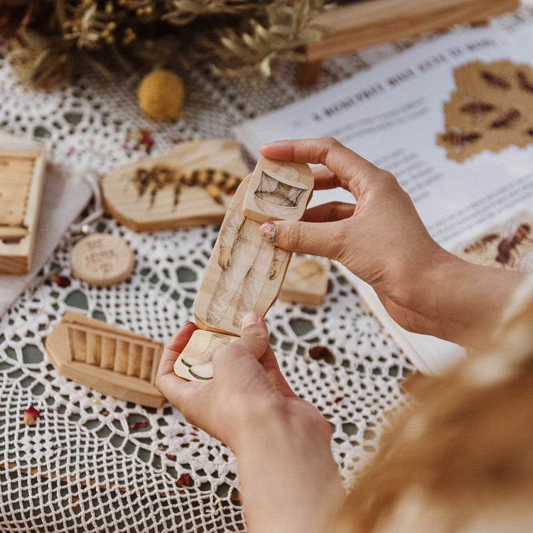 Wooden Bee Keeper Block Set | Bees, Beehive & Honeycomb