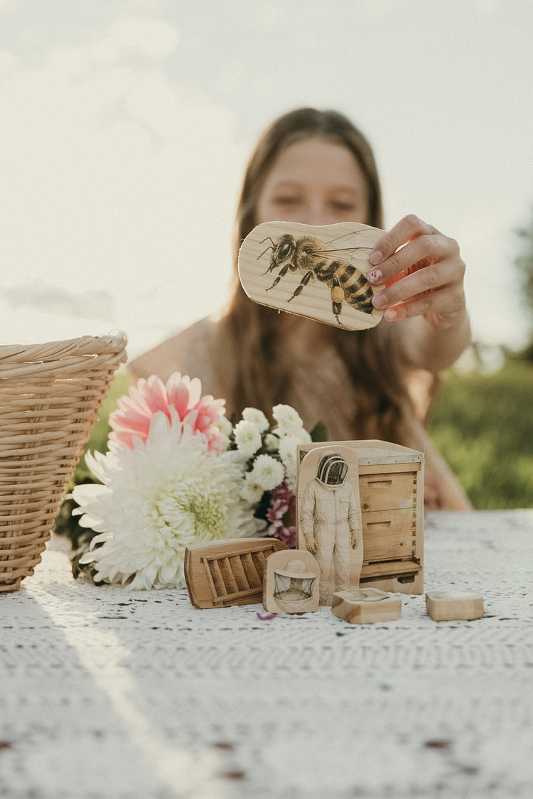 Wooden Bee Keeper Block Set | Bees, Beehive & Honeycomb