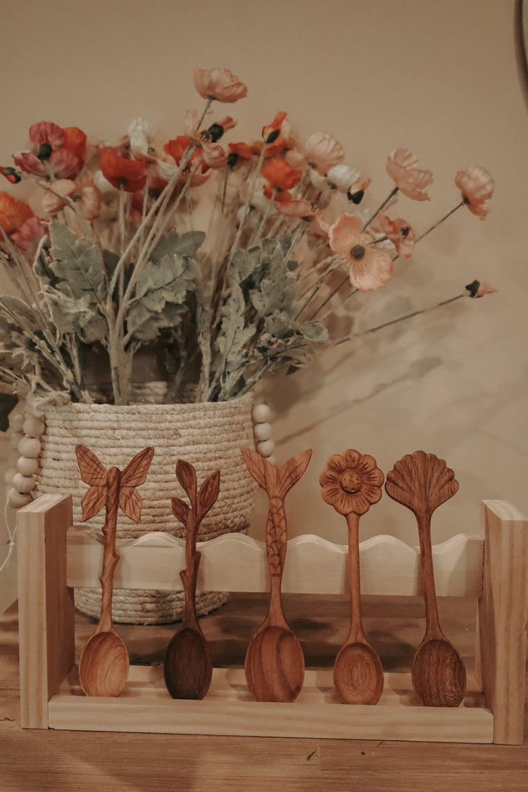 handcrafted wooden spoon holder for children's potion play. 
